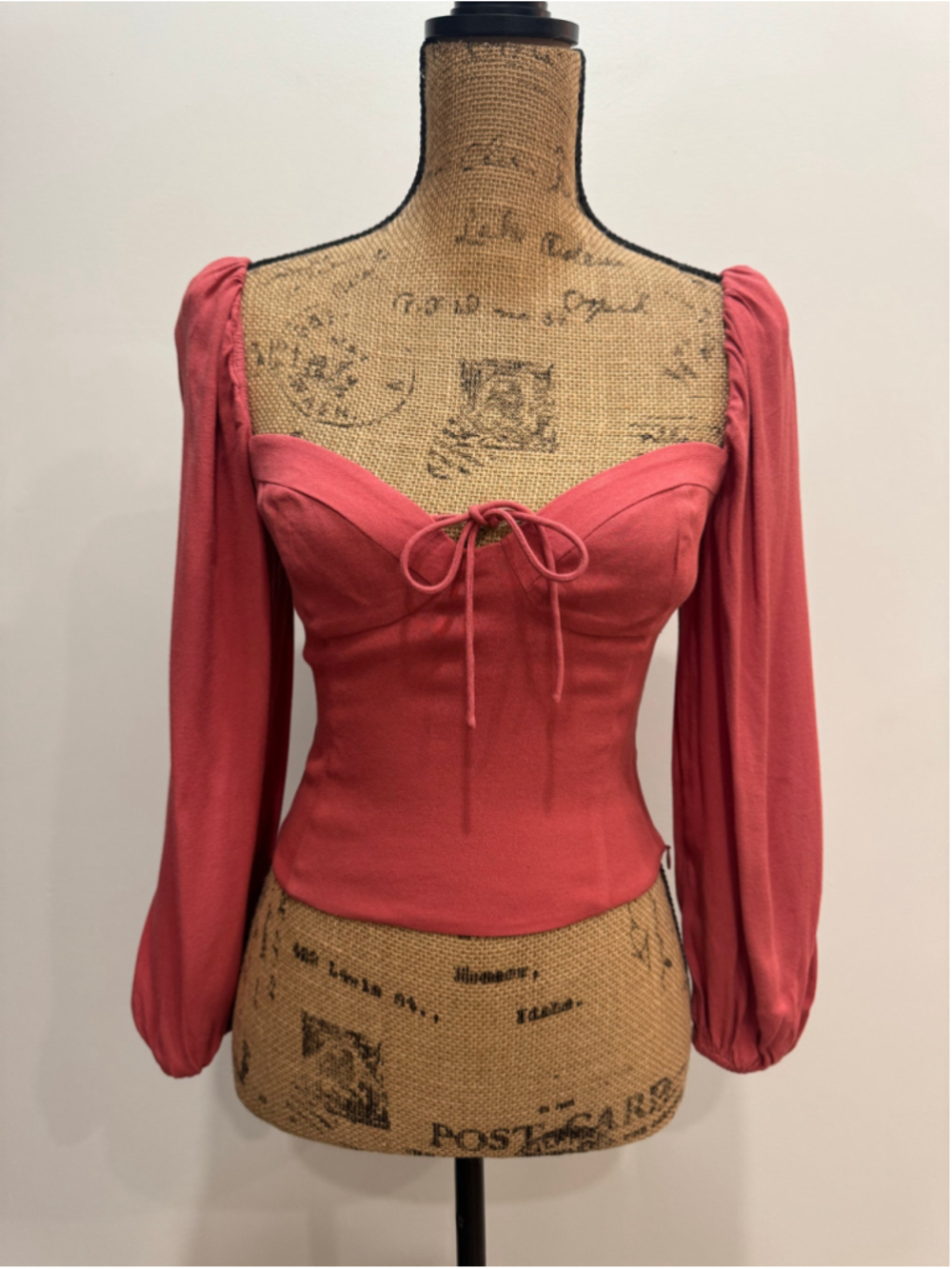Wilfred Aritzia Rosy Red Novella Milkmaid Bustier Top XS Puff Smocked Regency